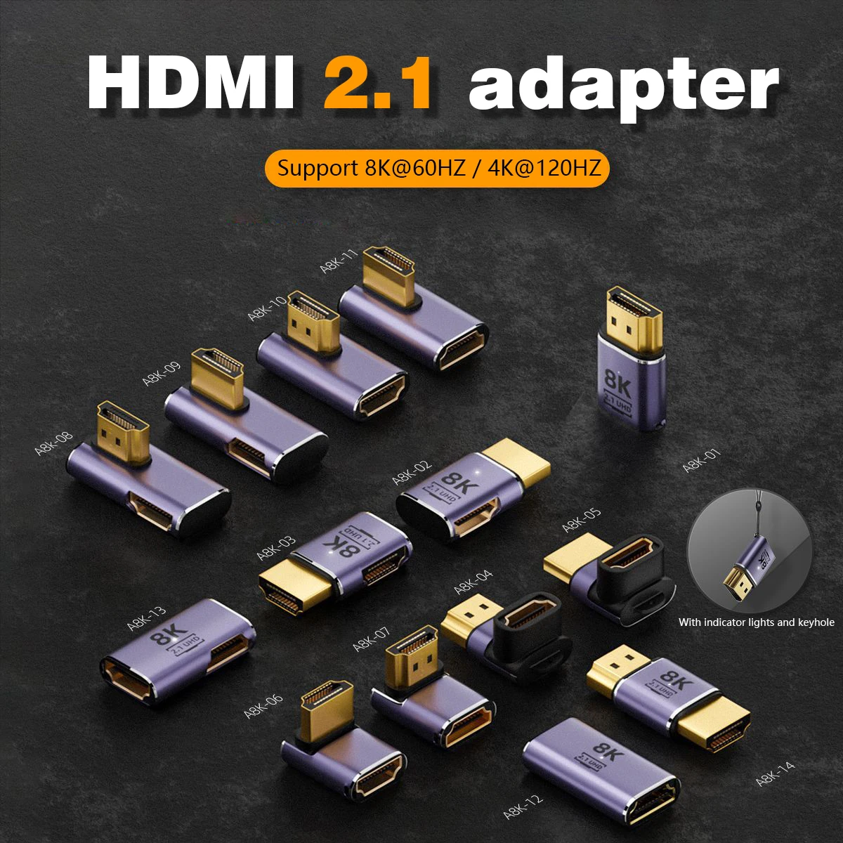 HDMI 2.1 Cable Adapter 8K60HZ 4K120HZ HDMI2.0 Converter 48Gpbs for HDTV Projector PS4 PS5 Laptop PC Screen extension mirroring