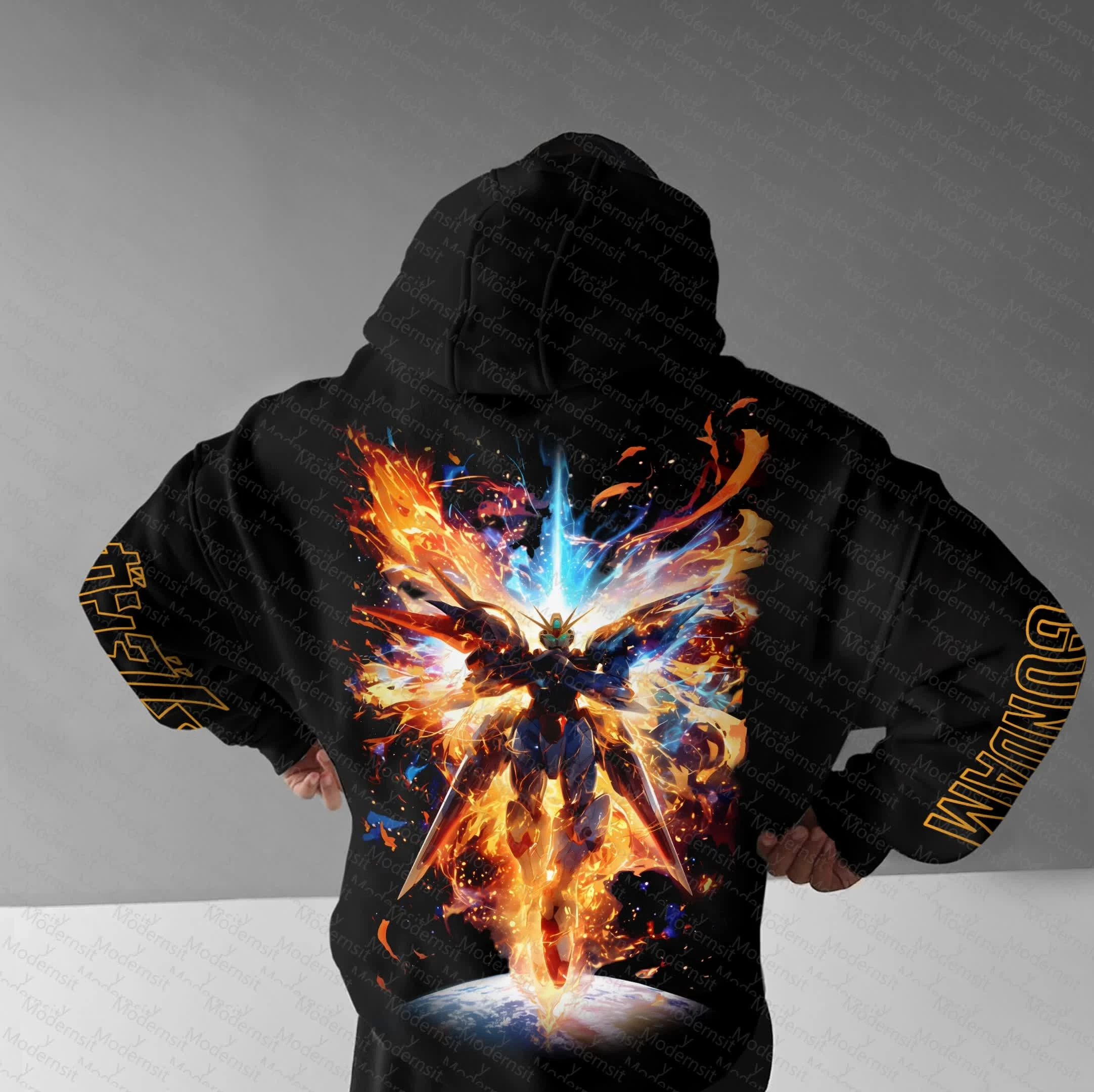 男性女性ガンダムアニメ黒ジョガーパンツ黄色ロゴロボットグラフィックストリートウェアカジュアルルーズフィット秋冬ランニングフィットネス