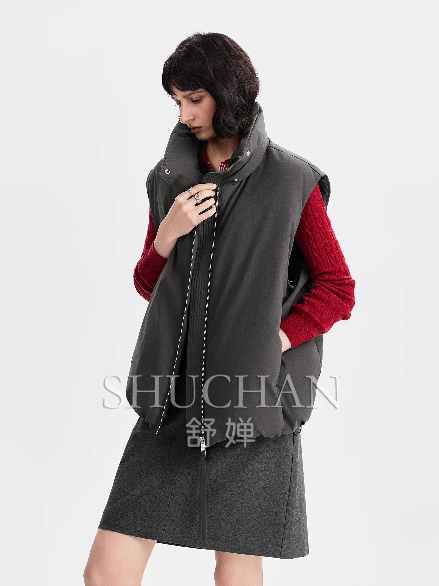 

90 white goose down stand-up collar down vest women's 25 winter new goose down clothing warm silhouette stacked bread clothing