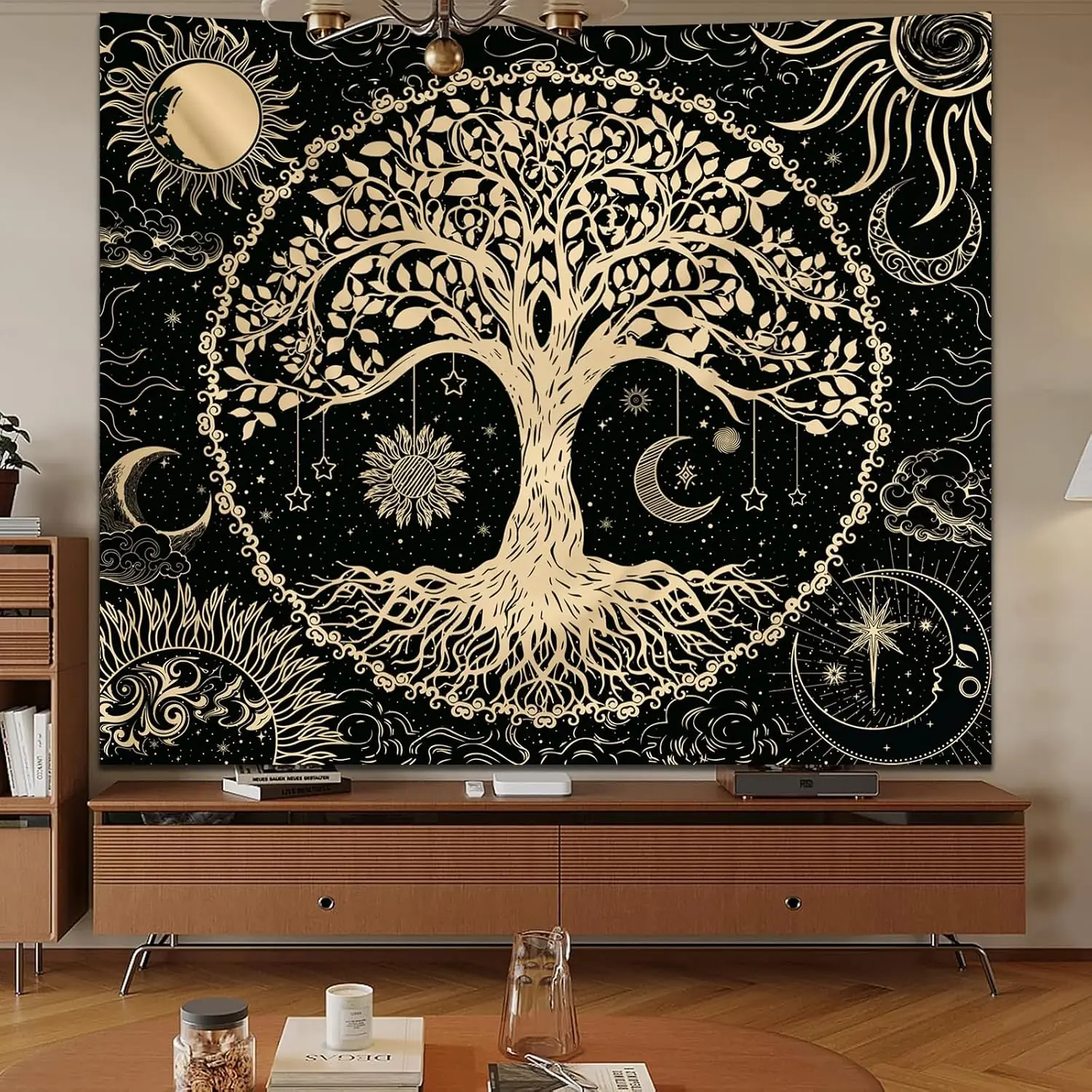 Wall Tapestry Large Aesthetic Tapestry Tree of Life Tapestry Wall Hanging, Large Black Sun Moon Tapestries
