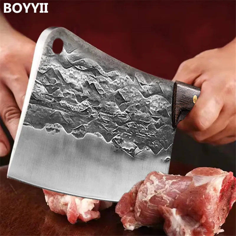 

1 KG Chopping Knife 5mm Thickened Handmade Forged Kitchen Bone Knife Butcher Durable Hard Blade Chopper Kitchen Knife Cleaver
