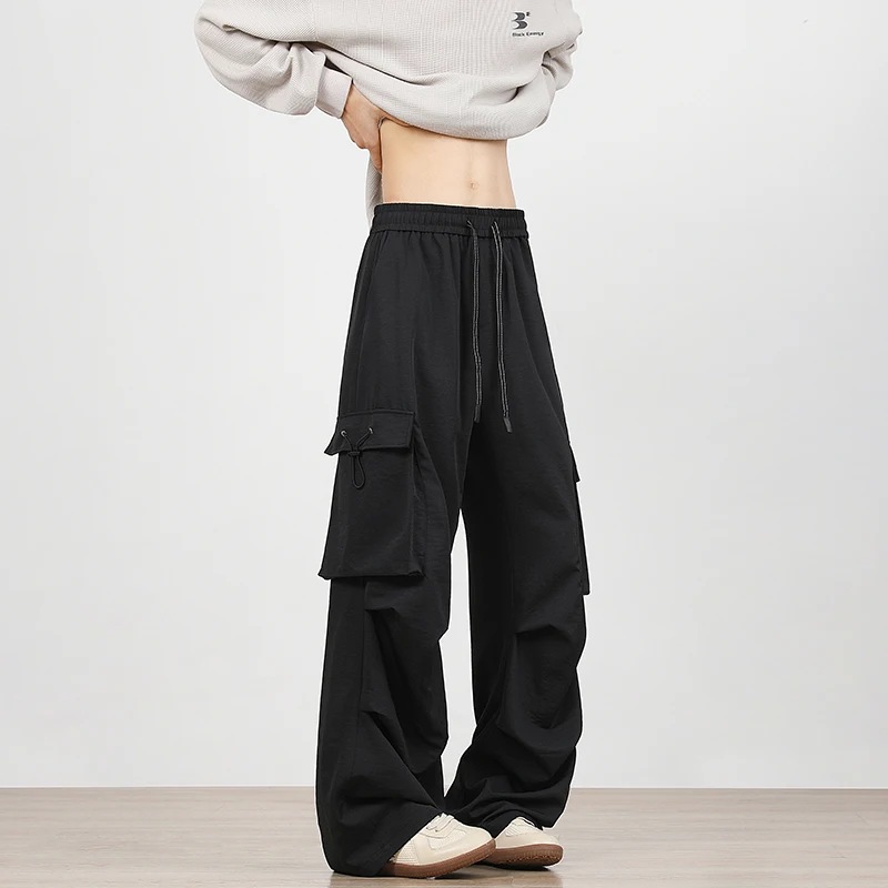 Black Cargo Pants Men Fashion Retro Pocket Casual Pants Men Japanese Streetwear Hip-hop Loose Wide Leg Pants Mens Trousers