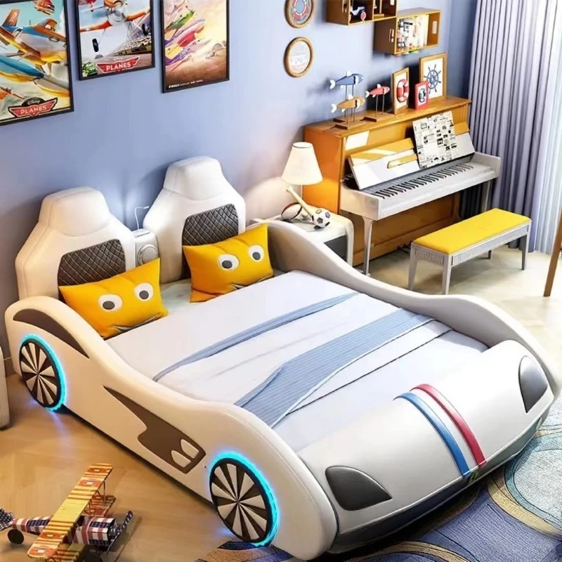 Solid wood with guardrail Modern teenager multi-functional cartoon double bed