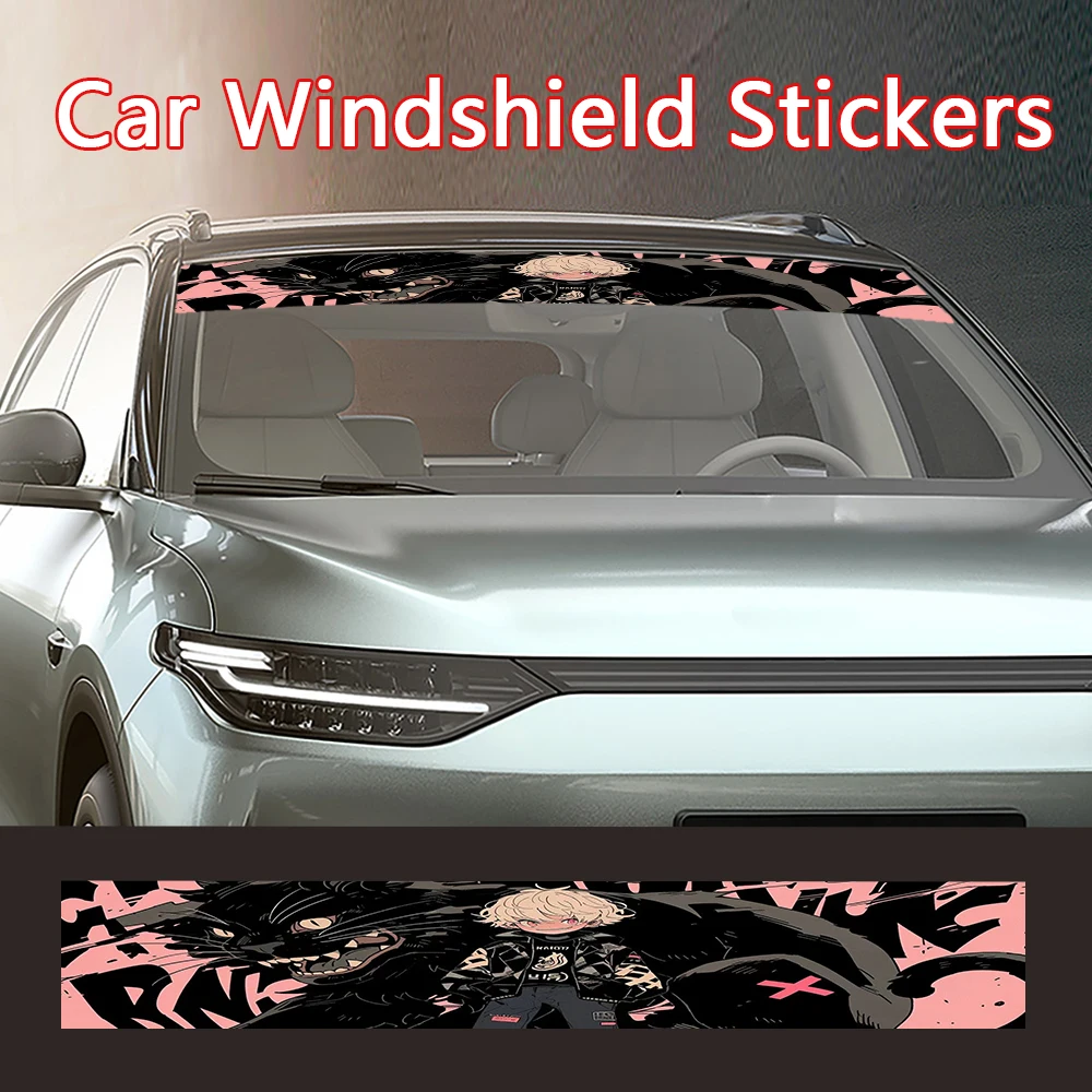 

Anime Cool Boy Girl Auto Windshield Stickers Car Front Windshield Rear Gear Sunshade Decorative Decals Stickers Accessories