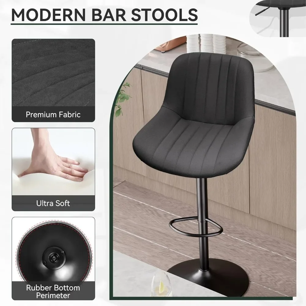 Barhocker-Set, 2er-Set, verstellbare, moderne, drehbare Barhocker mit Rückenlehne, Island-Stühle aus Stoff in Thekenhöhe