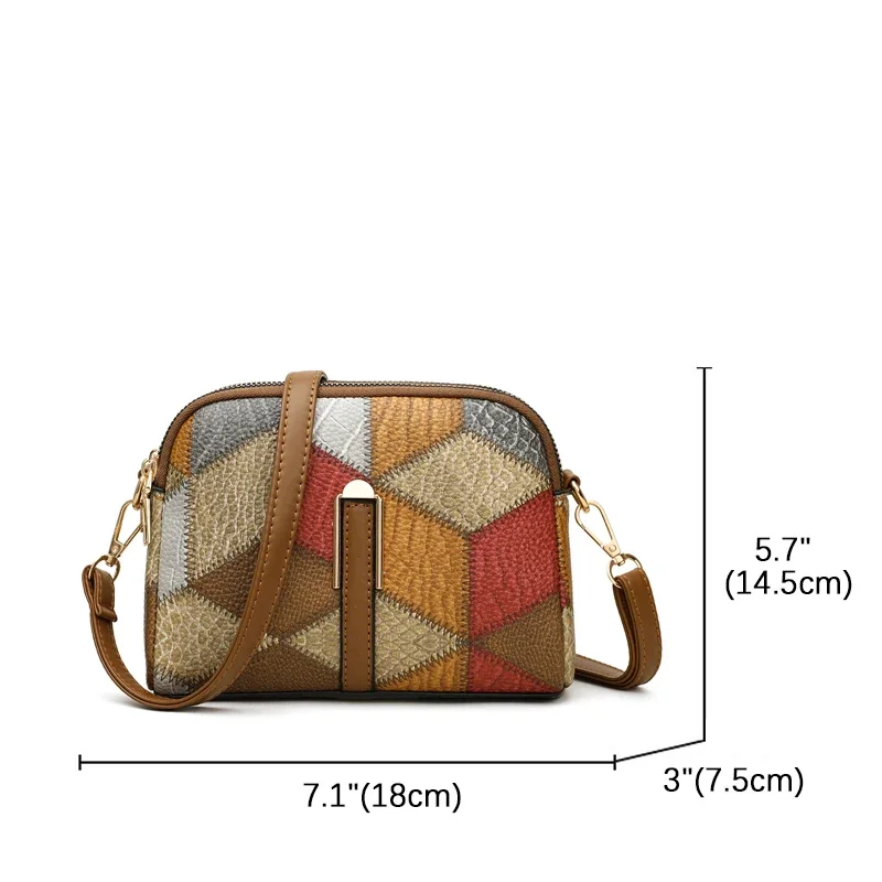 XOUHAM Color Block Shoulder Bags for Women National Style Double Zipper Crossbody Bag Ladies PU Leather Wallet Fashion Handbags