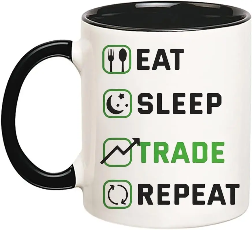 Eat Sleep Trade Repeat Mug, Funny Stock Investor Coffee Mugs, Stock Broker, Stock Market Day Trader Investing Gift, 11 Oz Novelt