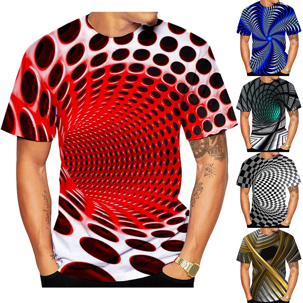 Men's Graphic Optical Illusion Geometric 3D Three-dimensional Pattern Digital Printing Casual Fashion Short Sleeve T-shirt