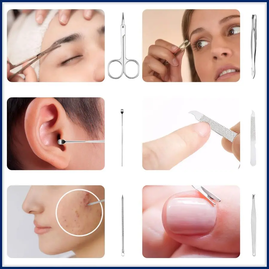 مجموعة أدوات مانيكير للسفر مصنوعة من الفولاذ المقاوم للصدأ وحقيبة سفر محمولة لقص الأظافر، أدوات احترافية للعناية بالأظافر من أجل العناية بالأظافر #4