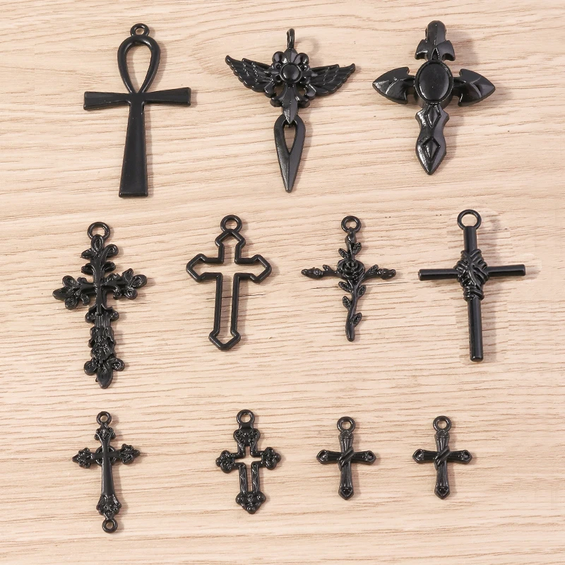 

Tusember 10Pcs Steampunk Pendants Hip Hop Black Cross Charms for DIY Jewelry Making Drop Earring Bracelet Handmade Craft