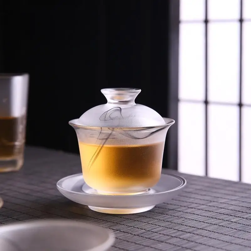 طقم شاي كونغ فو، وعاء غطاء شاي سميك من الزجاج، معرض فنجان الشاي المنزلي #3