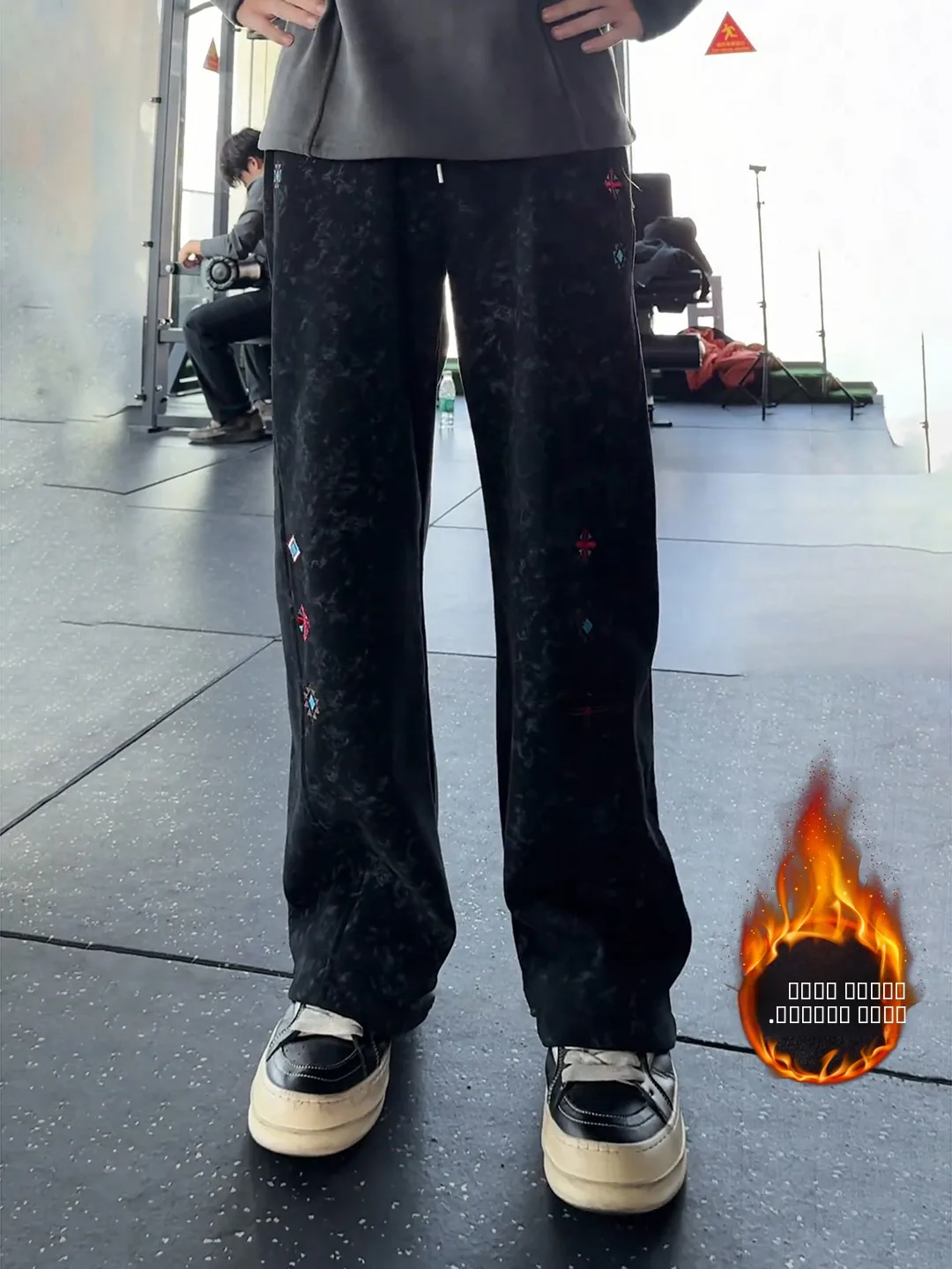 

Bla Tie Dye Embroidered Straight Leg Fitn Sports Pants Men's Winter Thiened Fce Micro Flared Pants Casual Trousers