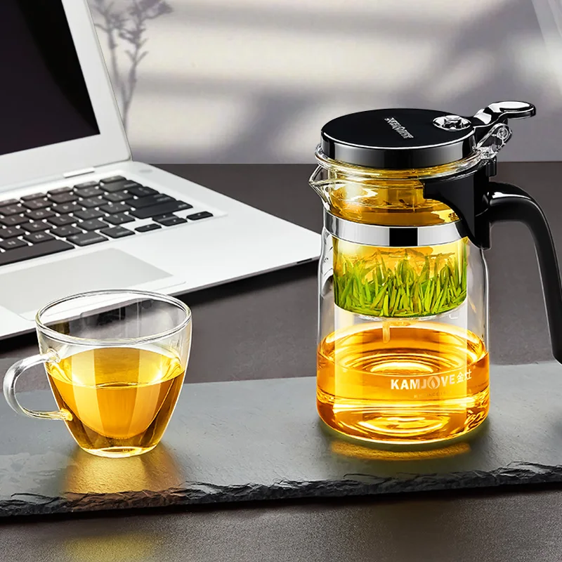 KAMJOVE Heated Resistant Glass Tea Pot One-button Filtering Tea Separation Kettle Teapot With Infuser 400-900ml Coffee Kettle