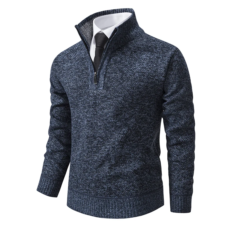 Herren Pullover Herbst und Winter neue Strickwaren einfarbig mit einem unteren Hemd greifen Fleece warmen und bequemen Pullover – Detail 3