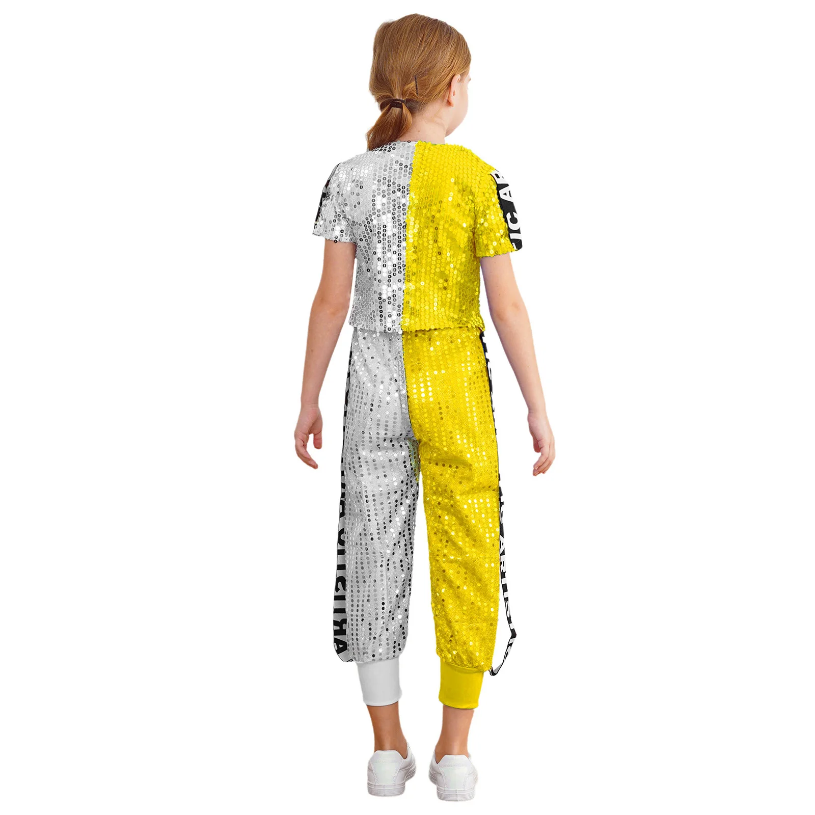 Crianças roupas de dança hip hop meninas meninos lantejoulas brilhantes traje de discoteca estrela de cinco pontas camiseta e calças conjunto de roupas de dança moderna