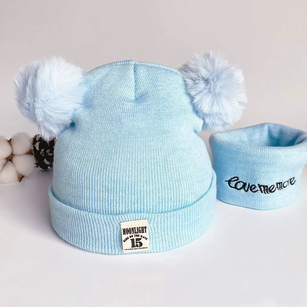 Winter Warm Kids Knitted Hat Windproof Cute Baby Beanie Cap Boys Girls Cartoon Hat Scarf Set Toddler