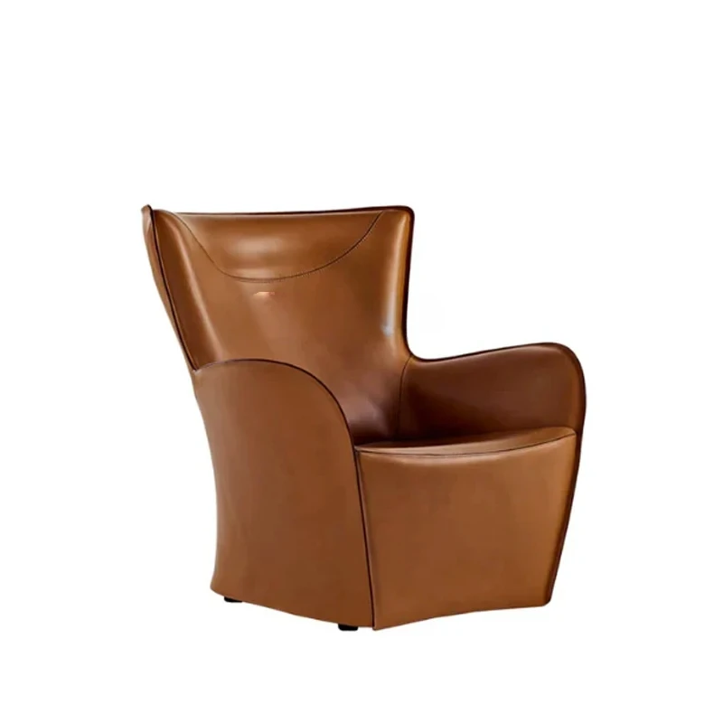 

Leather Brown Wings Single Sofa Modern Simple Home Model Room Backrest Leisure Chair Furniture