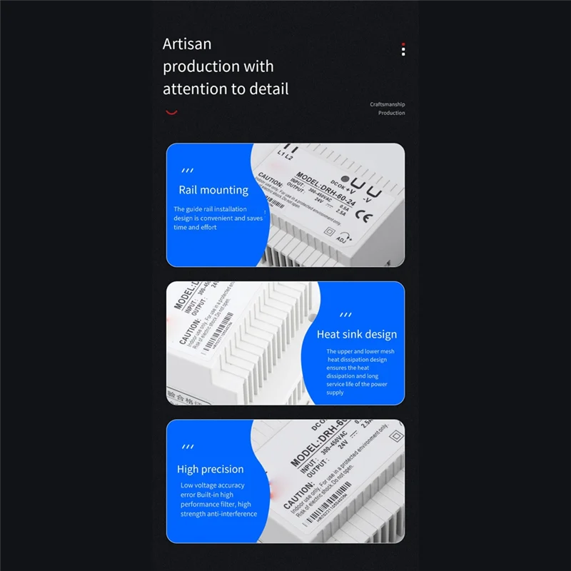 ABLL-DRH-60-24 Fuente de alimentación conmutada 60W salida única 24V interruptor de fuente de alimentación de carril Din Industrial para electrodomésticos