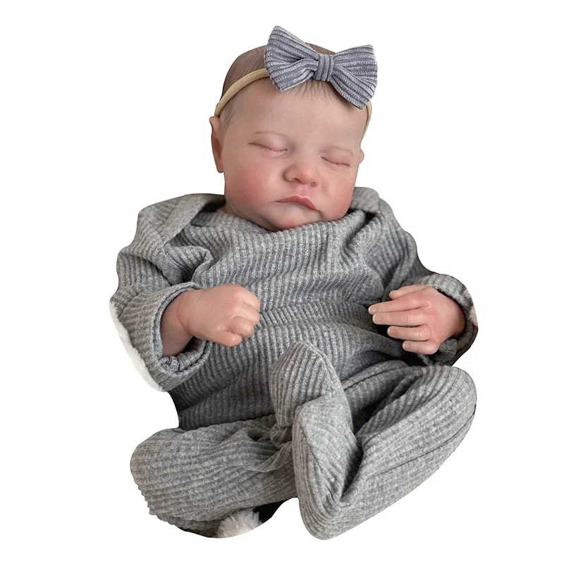 49cm Already Painted Finished Reborn Sleeping Levi  Baby Doll Lifelike Soft Touch 3D Skin Hand-Draw Hair Visible