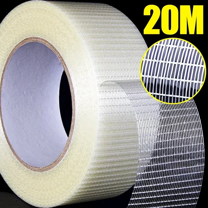 20M Single Side Adhesive Mesh Tape Waterproof Transparent Grid Tape Heavy Duty Reinforced Fiberglass Strapping Packing Tape