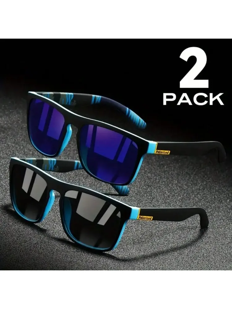 2 Stück quadratische polarisierte Sonnenbrille, blendfreie Sonnenschutz für Sommerparty, Urlaub, Reisen, Fahren, Angeln
