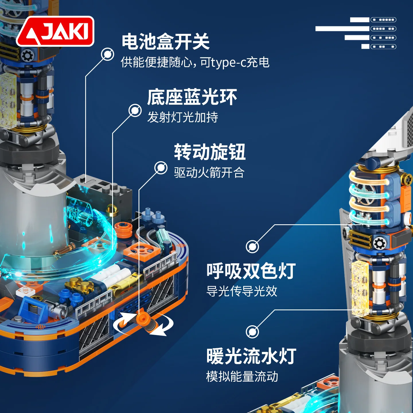 Foguete com luzes blocos de construção modelo kit espaço série montagem educacional brinquedo ornamentos decoração desktop presente do feriado do miúdo