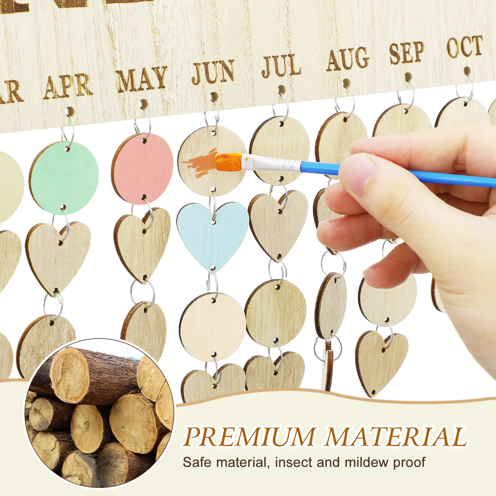 나무 블록 캘린더 나무결 생일 알림 가족 기념일 보드 벽걸이 장식 홈 페스티벌 선물