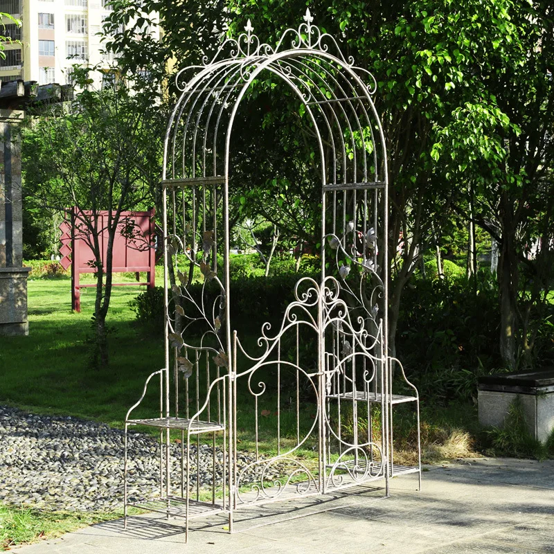 Foreign order retro old outdoor wrought iron rose climbing vine bracket arch flower stand garden with door terrace courtyard