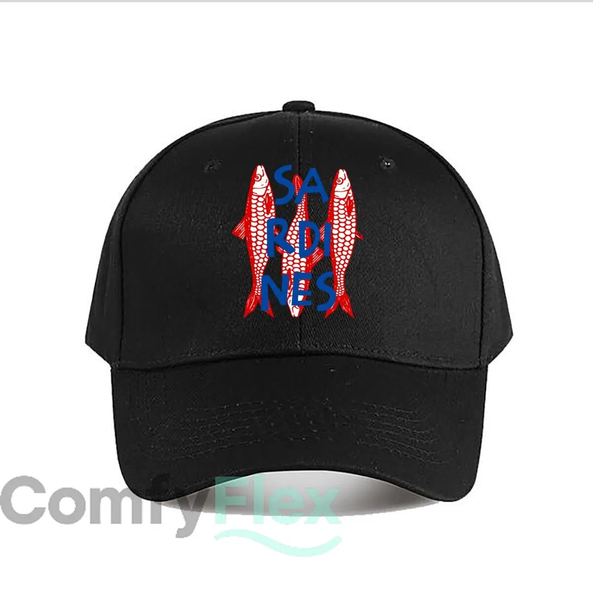 Sardines Red Fish Blue Text Baseball Cap Fashion Men Sunhat Women's Outdoor Sports