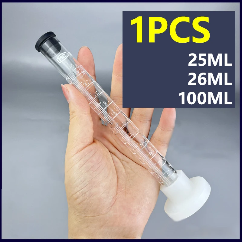 1 piece: Tapped Density Tester Glass Graduated Cylinder, Three-Sided Graduations, 25/26/100 ml, with Silicone Stopper and Base