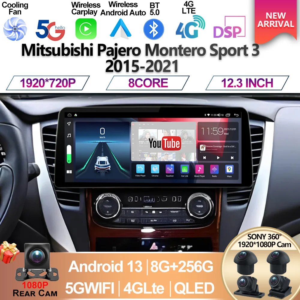 For Mitsubishi Pajero Montero Sport 3 2015 - 2021  Android 13 Car Multimedia Radio GPS DPS IPS CarPlay 360 Panoramic Optical dvd