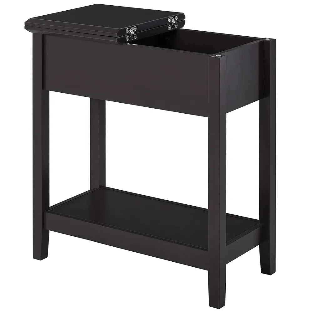 

End Table, Narrow Side Table With Flip Top, Storage Cabinet, Bottom Shelf For Living Room, Dark Coffee