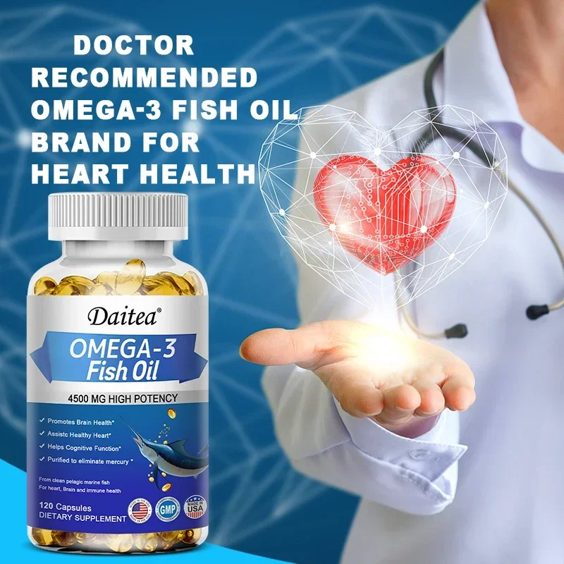 Omega 3 Fish Oil Capsules Triple Strength 4500 Mg EPA & DHA High Antioxidant Brain Heart Health, Helps Immune Cognitive Function