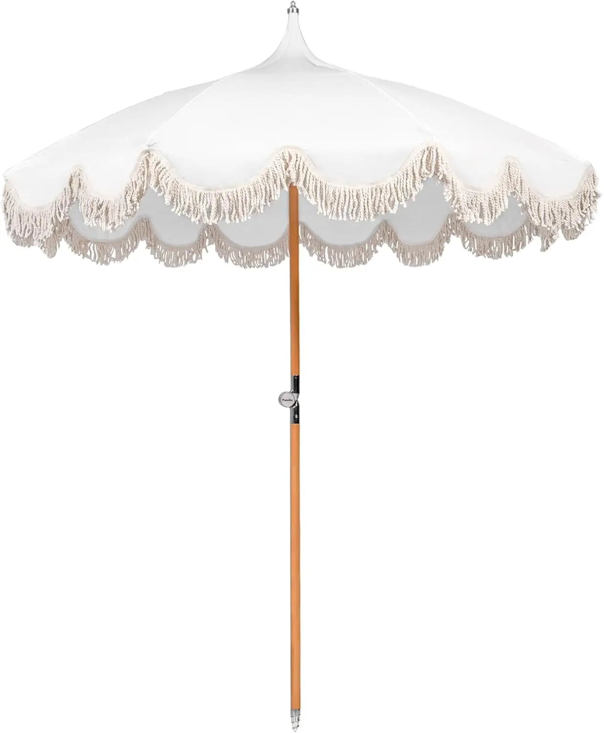 Sombrilla de Playa Tipo Pagoda de 6.5 Pies con Flecos, Protección UPF 50+, Estilo Boho, Poste de Madera Plegable y Bolsa de Transporte para Uso en Exteriores