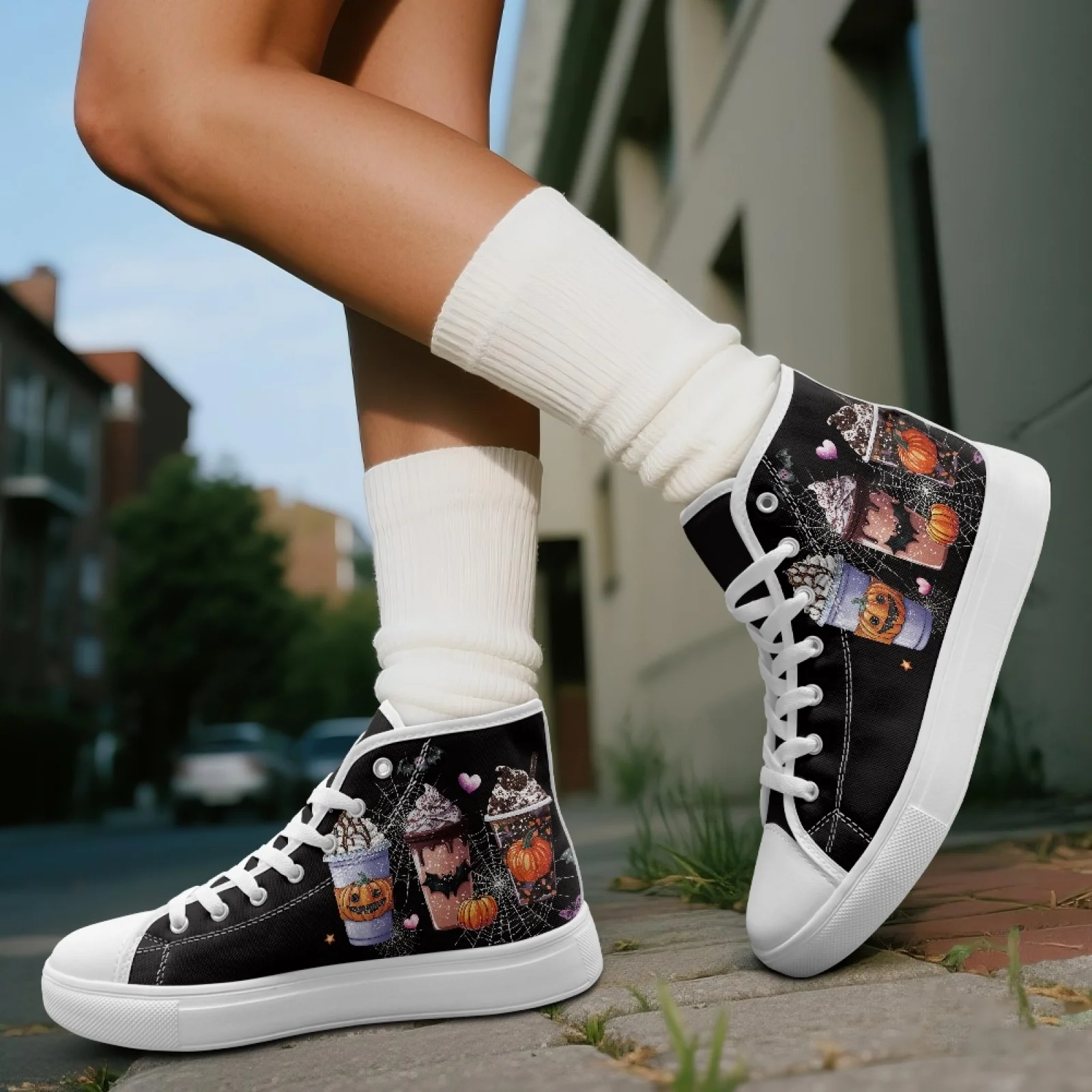 XIXIRIMIDO Halloween Canvas-Sneaker Damen-Sneaker und Freizeitschuhe Marken-Original-Schulschuhe Herren High-Top Passform Herbst