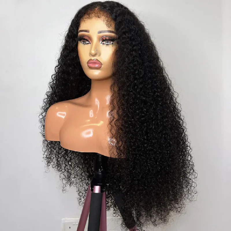 

26 inch Soft 180Density Long Naural Black Kinky Curly Lace Front Wig For Women Baby Hair Preplucked Heat Resistant Daily