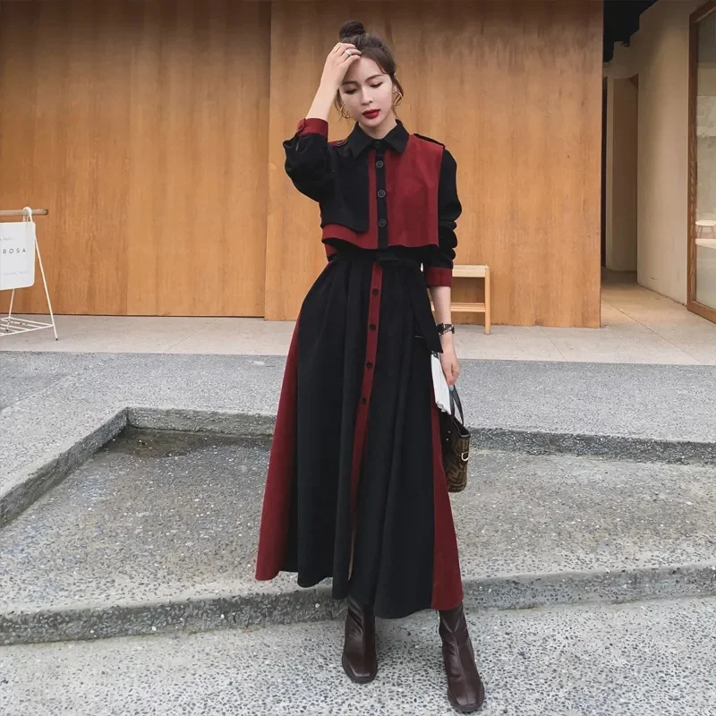 

French Fried Street Long-sleeved Dress Two Sets of Explosive 2023 Autumn and Winter Clothing New Style Velvet Long Skirt Commute