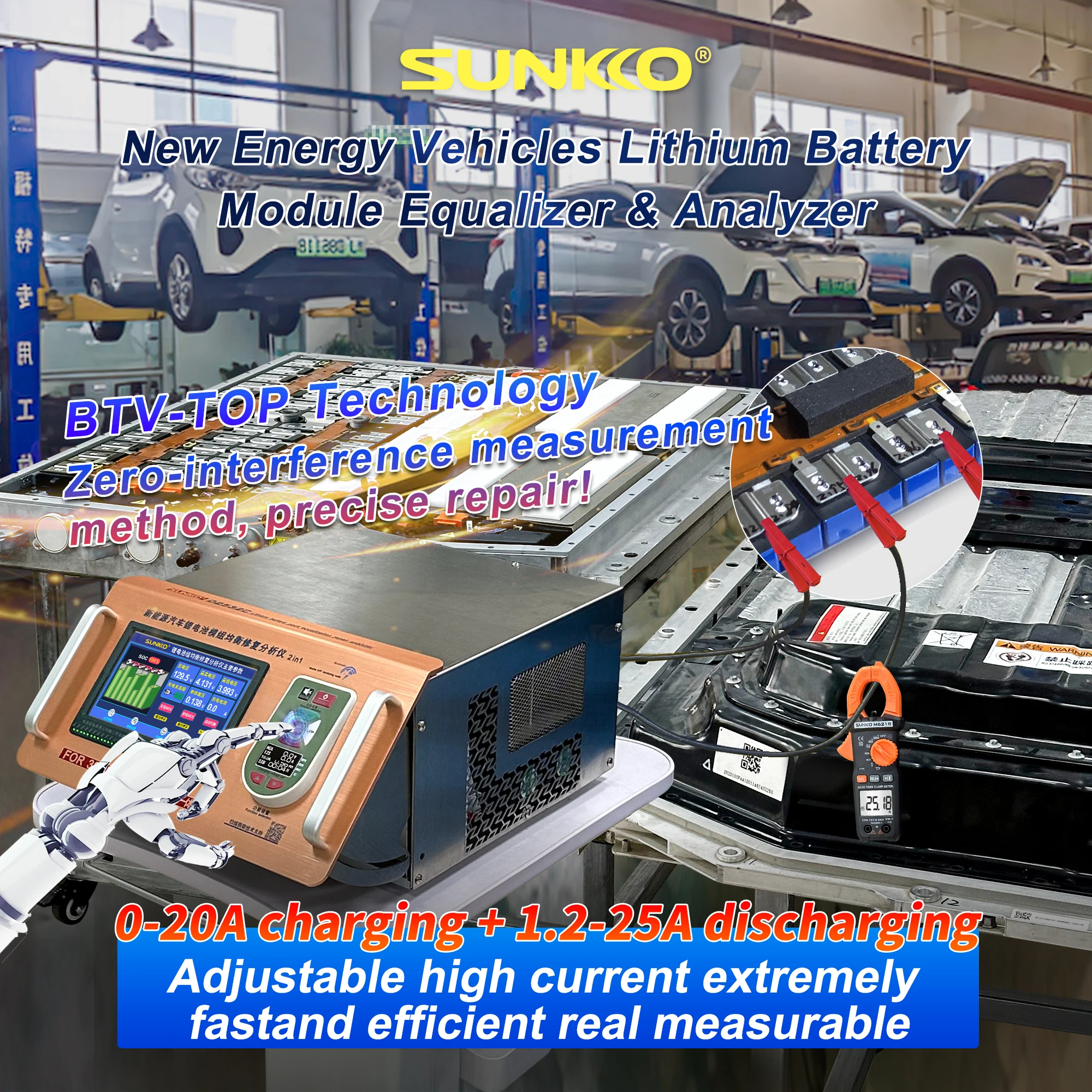 

SUNKKO D2532C Integrated Charging and Discharging Equalizer 25A High Current Lithium Battery Pack Equalizer and Battery Analyzer