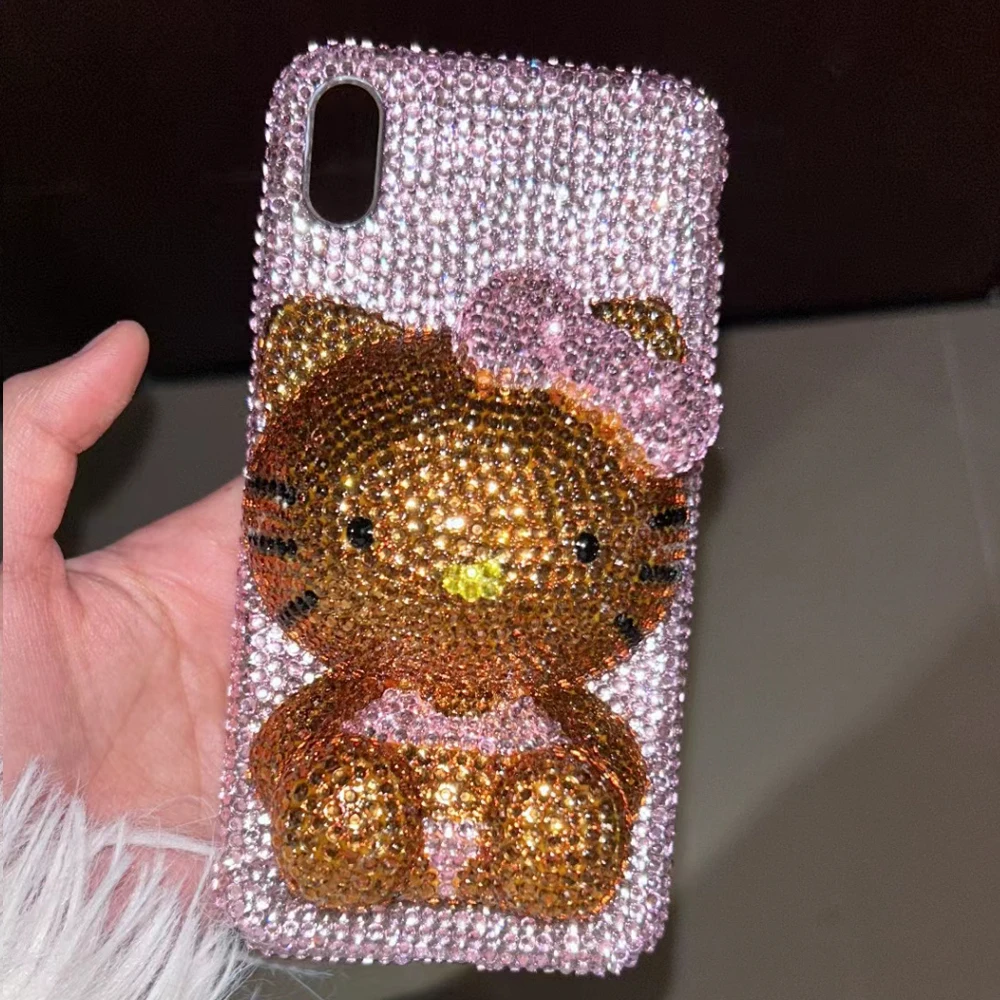 مرحبا كيتي حجر الراين بلينغ كريستال قضية الهاتف سلسلة آيفون 17 16 15 14 13 12 11Pro ماكس X Xs XR 7 8 زائد الوفير الشفاف