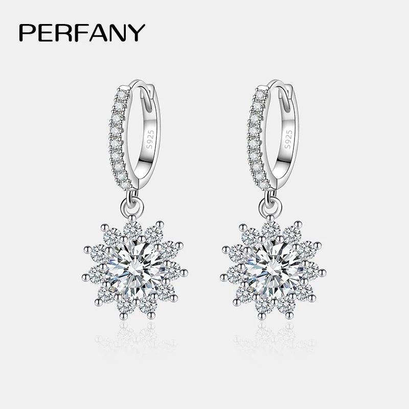 

PERFANY 0.5/1CT Moissanite Earrings for Women S925 Pure Silver Sunflower Laboratory Diamonds Drop Earring Luxury Wedding Jewelry