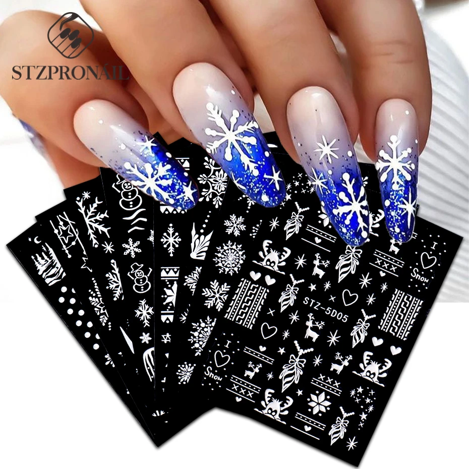 

8pcs 5D Snowflakes Nail Stickers Set White Embossed Winter Xmas Acrylic Nails Art Decals Decoration Design Supplies SLSTZ5D01-08