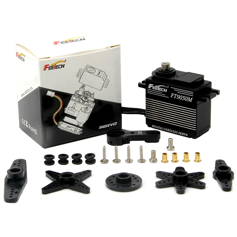 Feetech 7.4V 50KG Tamanho Padrão 180 Graus Servo FT9050M Motor Coreless Engrenagem de Titânio IP66 Servo Rc