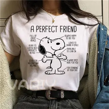 Camiseta de cómic de Snoopy para mujer, ropa de calle informal de verano Harajuku, camiseta de maní, camiseta Kawaii Ullzang, camisetas informales para mujer