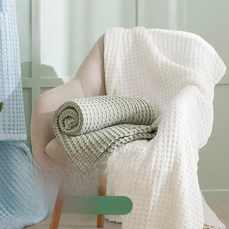 

Nordic Style Bamboo Cotton Sofa Blanket Pure Color Autumn Winter Cover Blanket Waffle Pattern Blanket for Nap Time