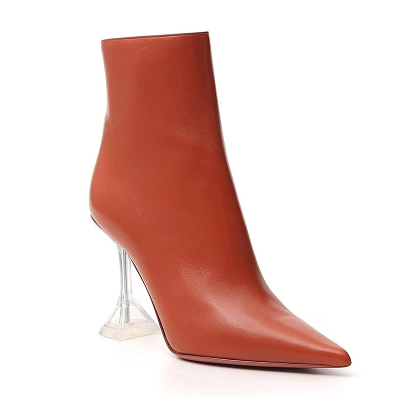 Autumn and winter new pointed snake pattern leather medium boots banquet dress large size customized high-heeled women's boots