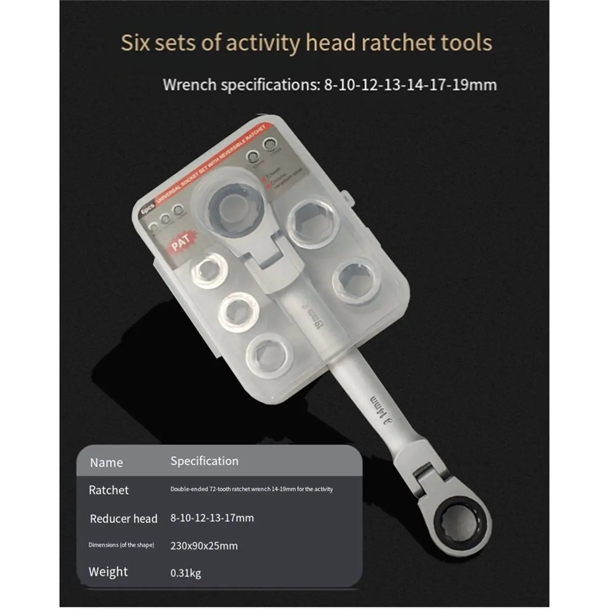Ratchet Wrench Shaking Spanner Head Interchangeable Combination Set Removable Spanner for Auto Repair and Home DIY Tools
