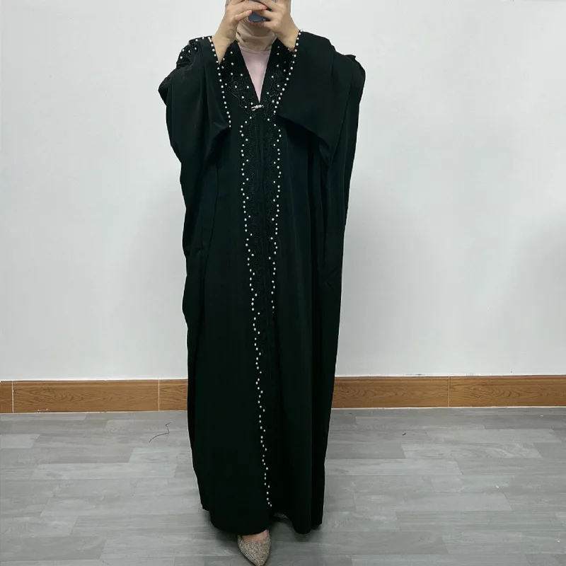 

Bat Sleeves Middle East Dubai Collar Nail Pearl Loose Size Robe Abaya Dubai Muslim Women's Fashion Cardigan