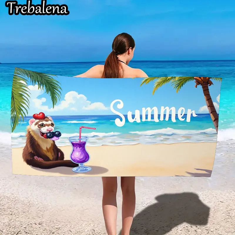 

30*60inch Ultra-Soft Beach Towel with Summer Beach Fun Ferret Drink Towel