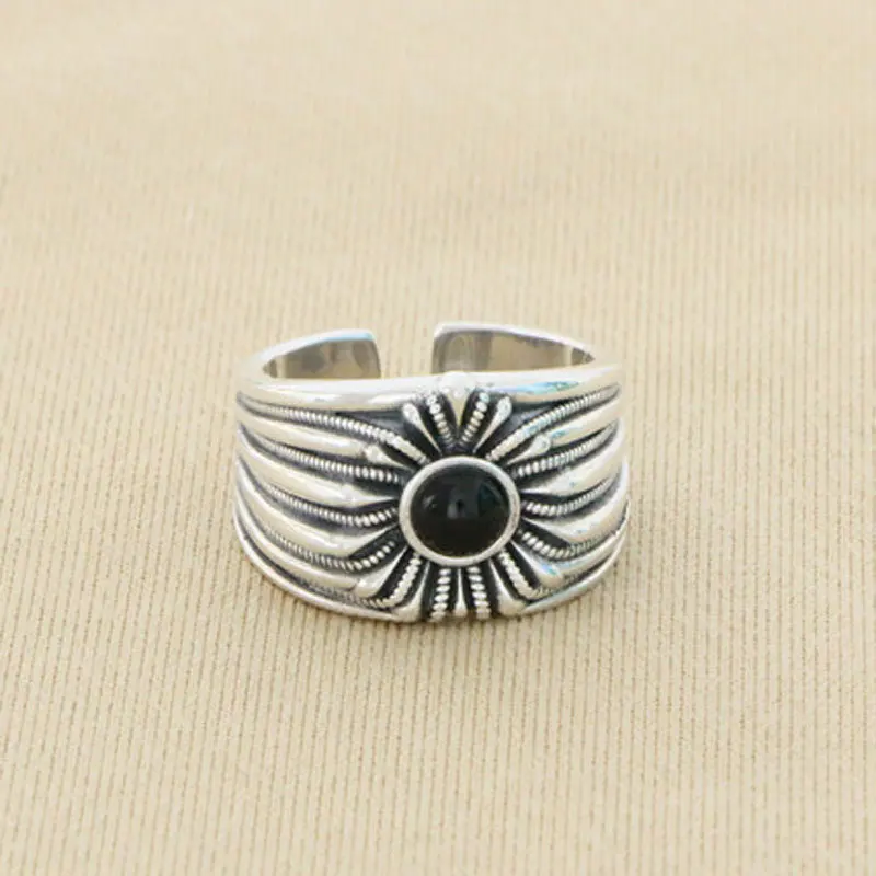 

Temperament Gentleman Simple Thai Silver Open Pure Silver Sunflower Ring Men's Trendy Retro Personality Single Index Finger Ring