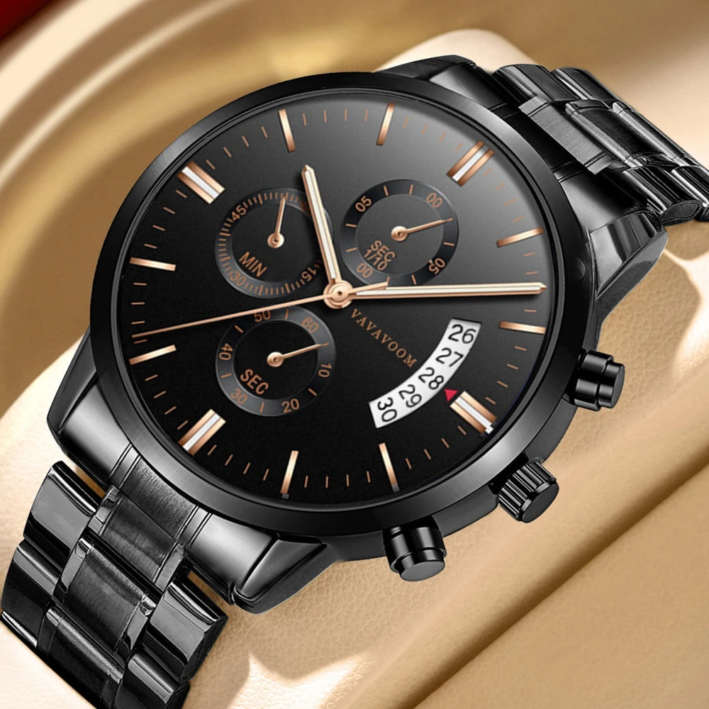 

VA VA VOOM Steel Strip Men's Watch 214 Multi Functional Luminous Waterproof Calendar Chronograph Luxury Watch Watches for Men